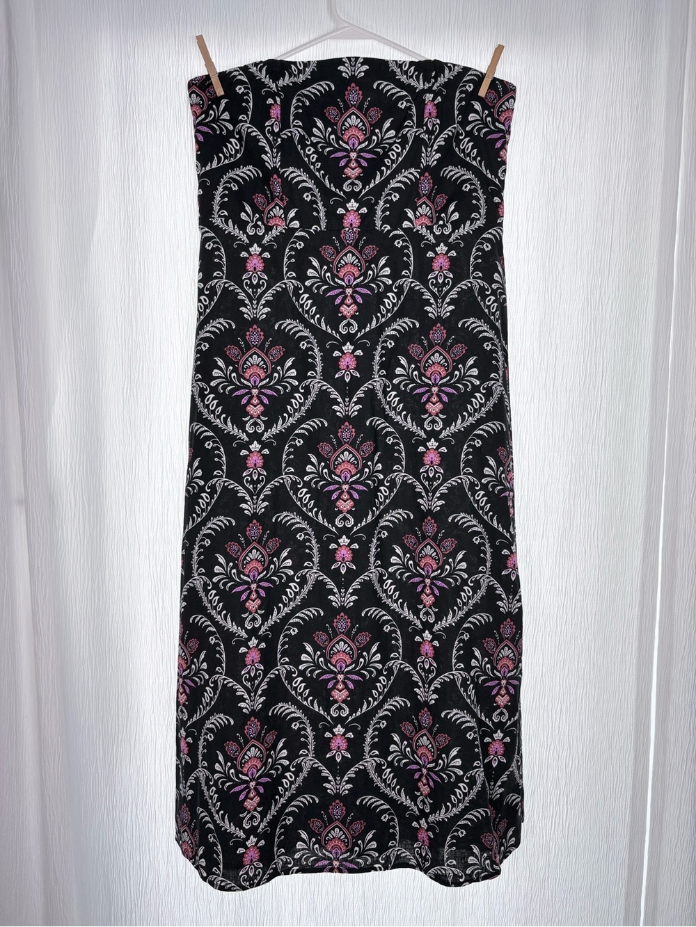 Ann Taylor Black Strapless Maxi Dress with Pink Floral Damask